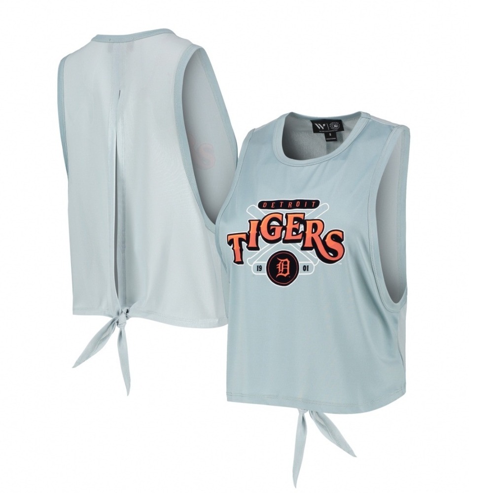 Detroit‎ Tigers The Wild Collective Womens Open Back Twist-Tie Tank Top Blue M